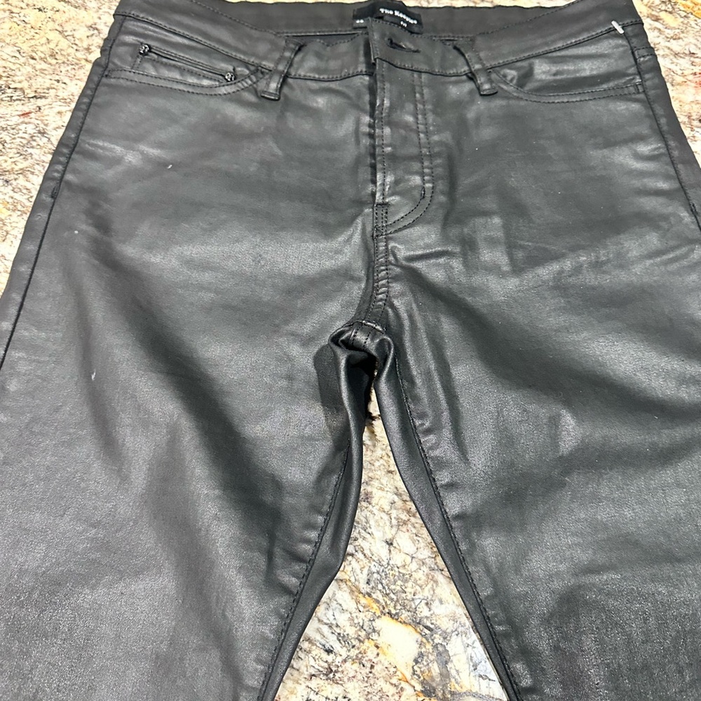 NWOT Kooples leather-look black jeans with covered button fly